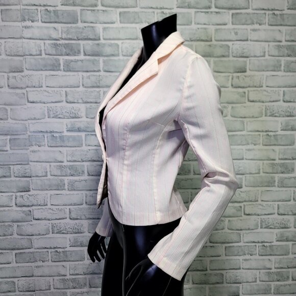 Vintage 90s Y2K Toy Box Jrs 3 White Pink Stitched Pinstriped‎ Tailored Blazer - Picture 5 of 9